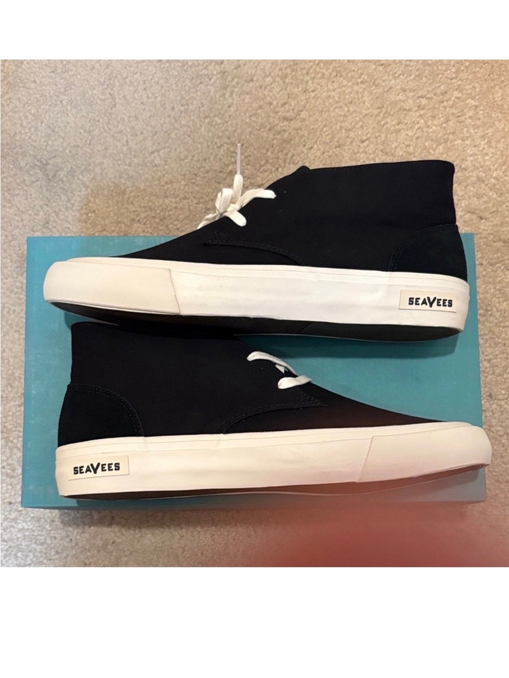 Seavees Mason Black Canvas Mid-Top Sneakers with White Sole